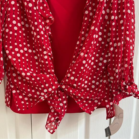 Emma James 2 Piece Set - Red Polka Dot outer Blouse with red tank top underneath - Picture 3 of 16